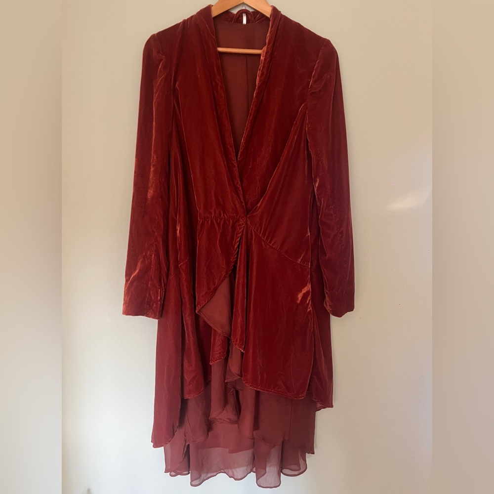 Free People Rust Red Velvet Draped Blazer
